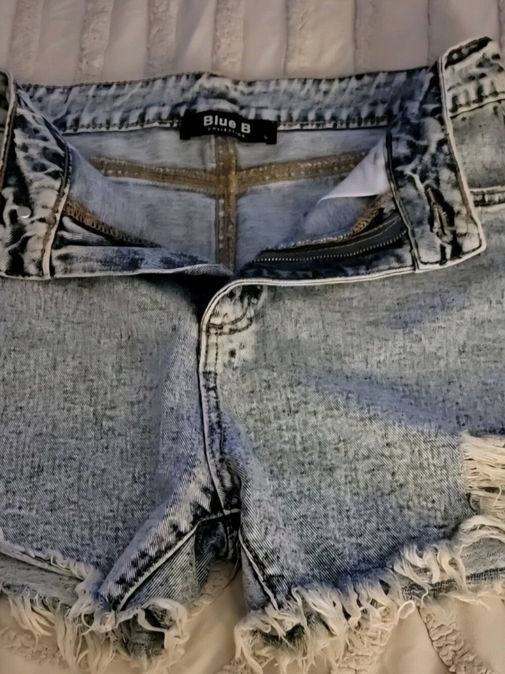 Blue B Rhinestone Fringe Denim Shorts Size L